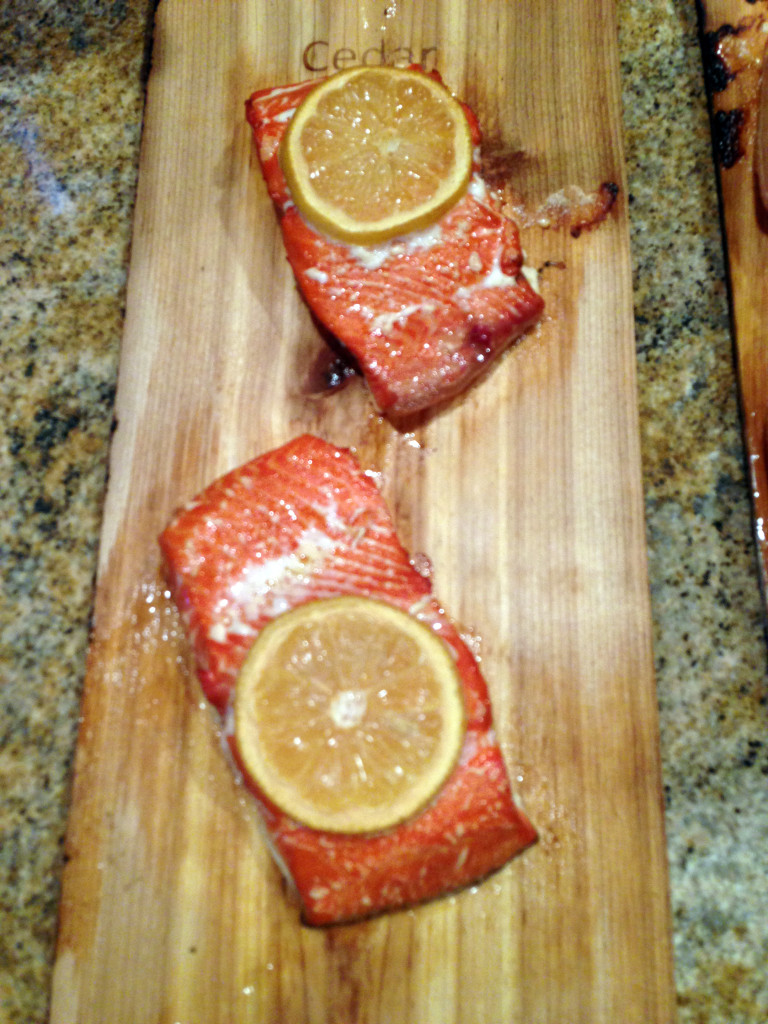 Cedar Plank Wild Salmon with Mango Salsa Basil and Vine
